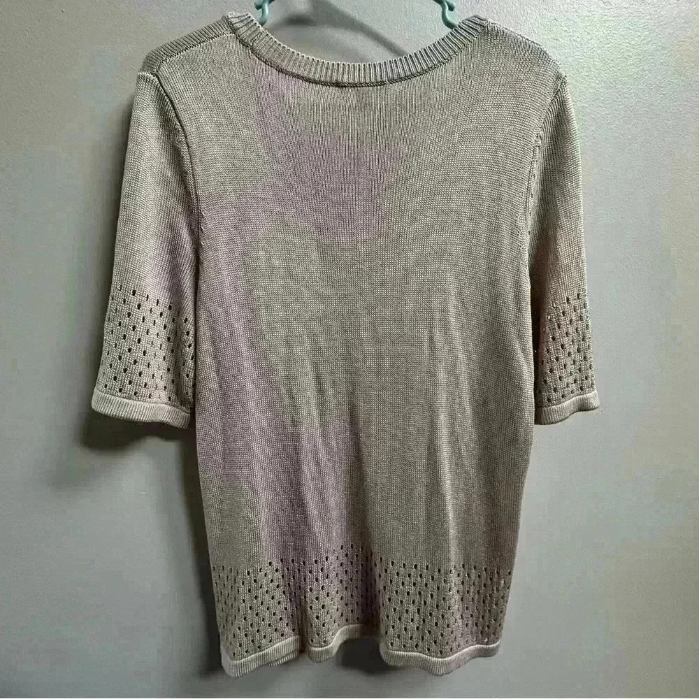 COS Women’s Short Sleeve Knit Summer Sweater‎ Beige Cream Cutout Minimalist M - Picture 7 of 7